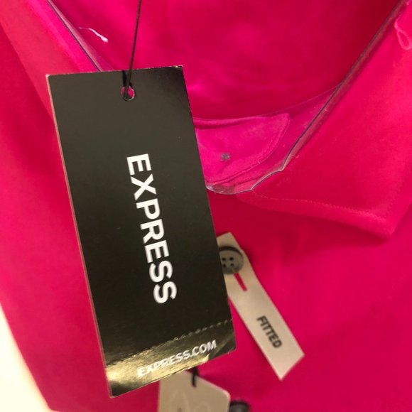 Express 1MX Mens Fitted Long Sleeve Cotton Solid Slim Dress Shirt Large Pink NEW - Picture 6 of 6